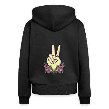 Peace Hand Sign Floral Positive Peace Lover - Women's Premium Organic Zip Hoodie - black - Back - Julia (174cm)