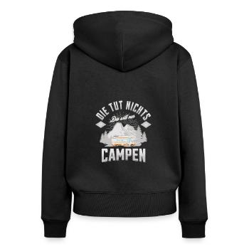 Die tut nichts die will nur Campen Wohnmobil - Frauen Premium Bio Zip Hoodie - Schwarz - Hinten - Julia (174cm)