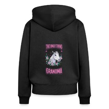 Reiten, Frauen, Pferdeliebhaber, Oma. - Frauen Premium Bio Zip Hoodie - Schwarz - Hinten - Julia (174cm)
