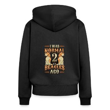 I was normal in front of 2 beagles. - Women's Premium Organic Zip Hoodie - black - Back - Julia (174cm)