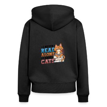 Bookworm reading books, cats. - Women's Premium Organic Zip Hoodie - black - Back - Julia (174cm)