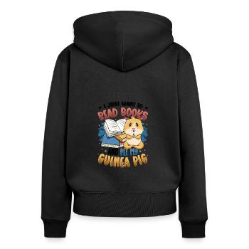 Bücherwurm Lesebücher, Meerschweinchen. - Frauen Premium Bio Zip Hoodie - Schwarz - Hinten - Julia (174cm)