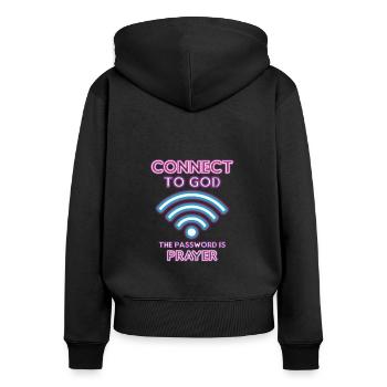 Verbunden Mit Gott, Passwort, Gebet. - Frauen Premium Bio Zip Hoodie - Schwarz - Hinten - Julia (174cm)