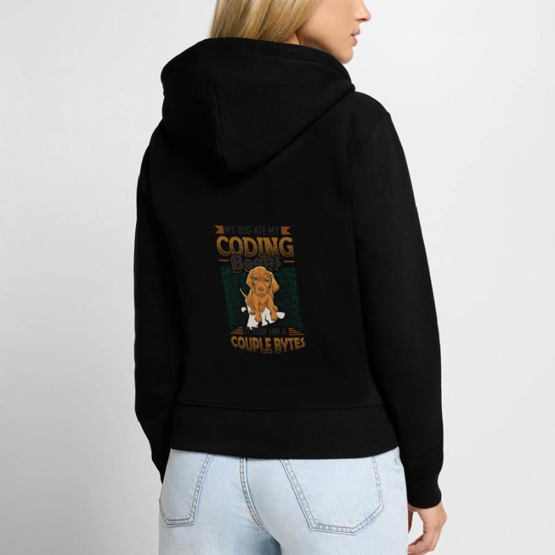 Dog Bytes Code Computer Joke Programming Women's Premium Organic Zip Hoodie