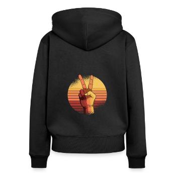 Peace Sign Vintage Peace Lover Positivity - Sweat à capuche zippé Premium bio Femme - noir - Dos - Julia (174cm)