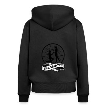 Proposition de fiançailles de couple de la Saint-Valentin Journée du cœur - Sweat à capuche zippé Premium bio Femme - noir - Dos - Julia (174cm)