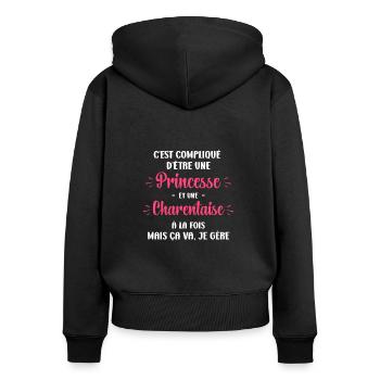 Princesse charentaise - Sweat à capuche zippé Premium bio Femme - noir - Dos - Julia (174cm)