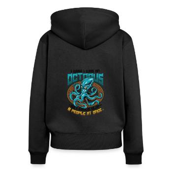 slap 8 people at once octopi funny octopus - Women's Premium Organic Zip Hoodie - black - Back - Julia (174cm)