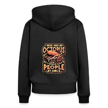 slap 8 people at once octopi funny octopus - Women's Premium Organic Zip Hoodie - black - Back - Julia (174cm)
