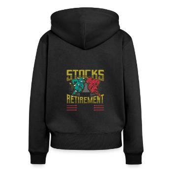 Les actions sont mon plan de retraite - Sweat à capuche zippé Premium bio Femme - noir - Dos - Julia (174cm)