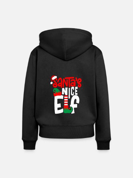 Santa s Nice Elf - Frauen Premium Bio Zip Hoodie - Schwarz
