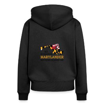Nichts macht mir Angst Marylander Ehemann Maryland - Frauen Premium Bio Zip Hoodie - Schwarz - Hinten - Julia (174cm)