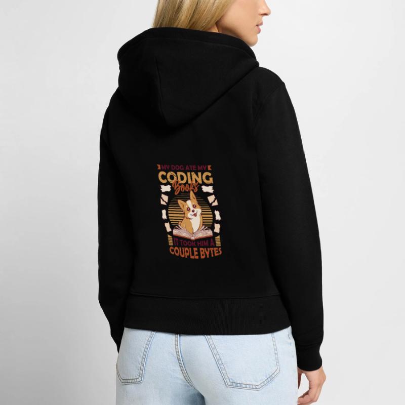 Dog Bytes Code Computer Joke Programmation Sweat à capuche zippé Premium bio Femme