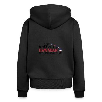 Rien ne me fait peur mari hawaïen - Sweat à capuche zippé Premium bio Femme - noir - Dos - Julia (174cm)