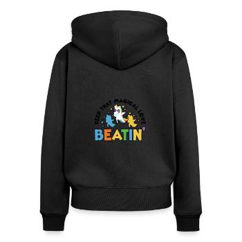 Regenbogentier singend spielend Einhorn Liebhaber - Frauen Premium Bio Zip Hoodie - Schwarz - Hinten - Julia (174cm)