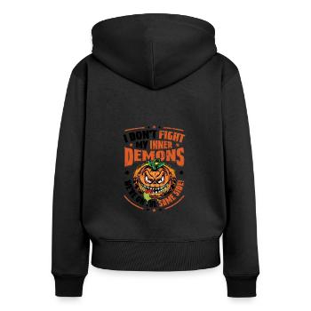 J’aime mes démons intérieurs, l’humour gothique. - Sweat à capuche zippé Premium bio Femme - noir - Dos - Julia (174cm)