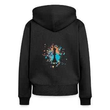 Éclaboussure de couleur de la reine des échecs - Sweat à capuche zippé Premium bio Femme - noir - Dos - Julia (174cm)