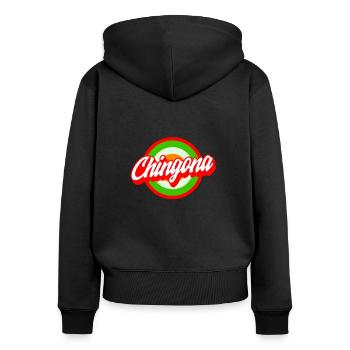 Chemise Mexicana, cadeau pour femme Chingona pour la mère - Sweat à capuche zippé Premium bio Femme - noir - Dos - Julia (174cm)