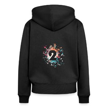 Numéro 2e couleur Splash - Sweat à capuche zippé Premium bio Femme - noir - Dos - Julia (174cm)