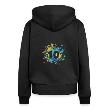 Number 10th Color Splash - Frauen Premium Bio Zip Hoodie - Schwarz - Hinten - Julia (174cm)
