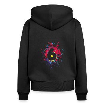 Number 6th Color Splash - Frauen Premium Bio Zip Hoodie - Schwarz - Hinten - Julia (174cm)