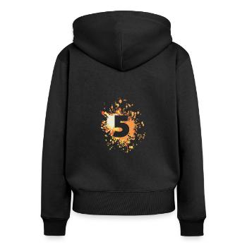 Numéro 5e couleur Splash - Sweat à capuche zippé Premium bio Femme - noir - Dos - Julia (174cm)