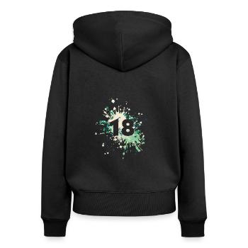 Number 18th Color Splash - Frauen Premium Bio Zip Hoodie - Schwarz - Hinten - Julia (174cm)