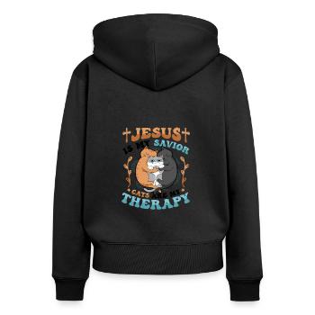 Jesus is my Savior, cats are my therapy. - Women's Premium Organic Zip Hoodie - black - Back - Julia (174cm)