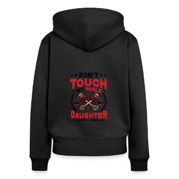 Ne touchez pas à mes outils - Sweat à capuche zippé Premium bio Femme - noir - Dos - Julia (174cm)