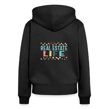 Real Estate Agent Shirt, Real Estate Life Leopard - Women's Premium Organic Zip Hoodie - black - Back - Julia (174cm)