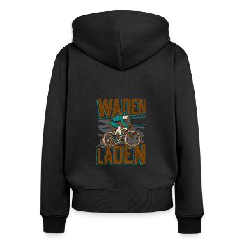 Waden Statt Laden, Mountain Bike - Frauen Premium Bio Zip Hoodie - Schwarz - Hinten - Julia (174cm)