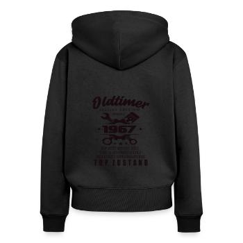 Oldtimer Special Edition Modell 1967 Geburtstag - Frauen Premium Bio Zip Hoodie - Schwarz - Hinten - Julia (174cm)