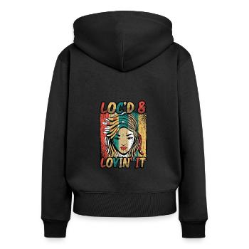 Locd And Lovin It Dreadlocks Melanin Black Queen - Sweat à capuche zippé Premium bio Femme - noir - Dos - Julia (174cm)
