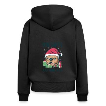 Lieber Weihnachtsmann Weihnachten Mops Urlaub - Frauen Premium Bio Zip Hoodie - Schwarz - Hinten - Julia (174cm)