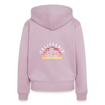 Californie Soleil d’été Palm Beach Eau - Sweat à capuche zippé Premium bio Femme - rose poudré - Dos - Julia (174cm)
