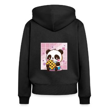 Cute Kawaii Panda Who Eats Waffle Anime Manga - Women's Premium Organic Zip Hoodie - black - Back - Julia (174cm)