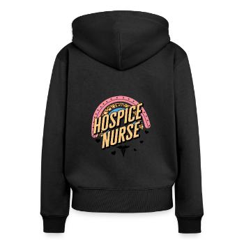 Chemise de l’hospice, Hospice Nurse Leopard Rainbow Tee, - Sweat à capuche zippé Premium bio Femme - noir - Dos - Julia (174cm)