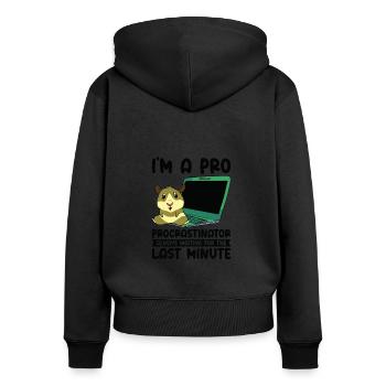 Procrastiner hamster Prokrastinator Time - Sweat à capuche zippé Premium bio Femme - noir - Dos - Julia (174cm)