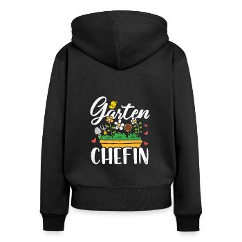 Gartenchefin Garten Chefin Gärtner Gärtnerin - Frauen Premium Bio Zip Hoodie - Schwarz - Hinten - Julia (174cm)