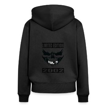 Édition limitée 2002 - Sweat à capuche zippé Premium bio Femme - noir - Dos - Julia (174cm)
