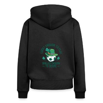 St. Patrick’s Day Football Sport Lucky Shamrock - Sweat à capuche zippé Premium bio Femme - noir - Dos - Julia (174cm)