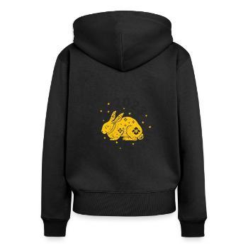 Chinesisches Tierkreishemd, 2023 Jahr des Kaninchens - Frauen Premium Bio Zip Hoodie - Schwarz - Hinten - Julia (174cm)
