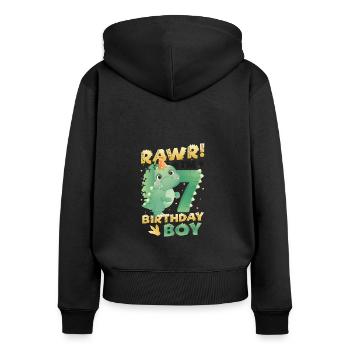 7th Birthday Boy Happy Birthday Dinosaurier - Frauen Premium Bio Zip Hoodie - Schwarz - Hinten - Julia (174cm)
