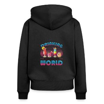 Boire dans le monde entier - Sweat à capuche zippé Premium bio Femme - noir - Dos - Julia (174cm)
