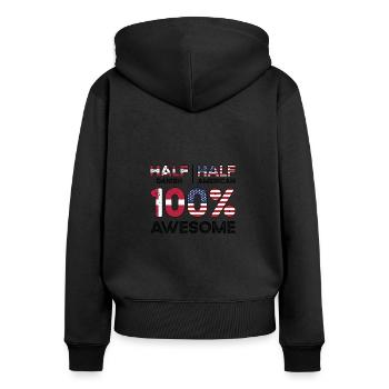 Né: Danois, Danemark, Américain, États-Unis - Sweat à capuche zippé Premium bio Femme - noir - Dos - Julia (174cm)