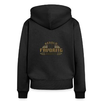 Resold Is My Favorite Brand, Flohmarkt, Thrifting - Frauen Premium Bio Zip Hoodie - Schwarz - Hinten - Julia (174cm)