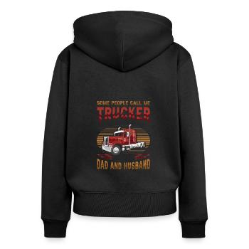 Trucker, Husband, Truck Driver, Dad - Frauen Premium Bio Zip Hoodie - Schwarz - Hinten - Julia (174cm)
