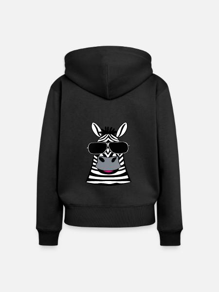 Zebra mit Sonnenbrille - Frauen Premium Bio Zip Hoodie - Schwarz
