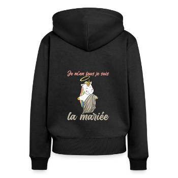 je m en fous je suis la mariée humour evjf licorne - Sweat à capuche zippé Premium bio Femme - noir - Dos - Julia (174cm)