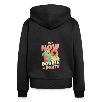This boy is now 10, double digits - Women's Premium Organic Zip Hoodie - black - Back - Julia (174cm)